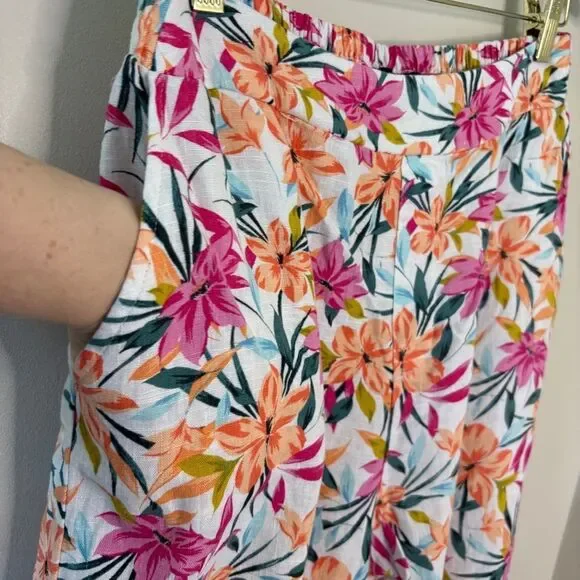 Jessica Simpson Tropical Floral Linen Flowy Wide Leg Pants - Picture 9 of 16